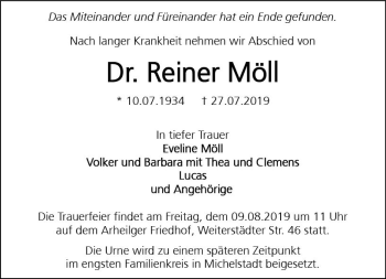 Traueranzeige von Reiner Möll von vrm-trauer
