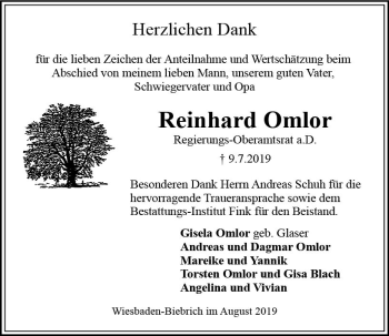 Traueranzeige von Reinhard Omlor von vrm-trauer