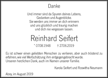 Traueranzeige von Reinhard Seifen von vrm-trauer