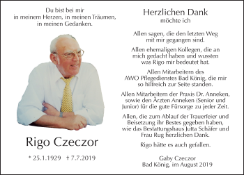 Traueranzeige von Rigo Czeczor von vrm-trauer