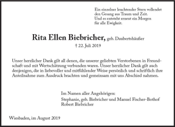 Traueranzeige von Rita Ellen Biebricher von vrm-trauer