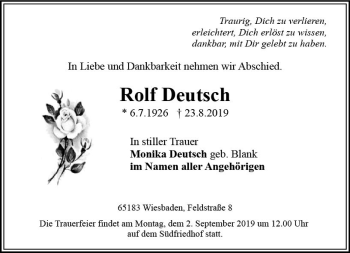 Traueranzeige von Rolf Deutsch von vrm-trauer