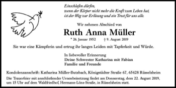 Traueranzeige von Ruth Anna Müller von vrm-trauer