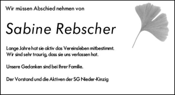 Traueranzeige von Sabine Rebscher von vrm-trauer