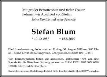 Traueranzeige von Stefan Blum von vrm-trauer