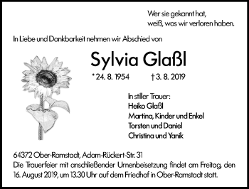 Traueranzeige von Sylvia Glaß von vrm-trauer