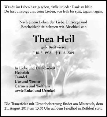 Traueranzeige von Thea Heil von vrm-trauer