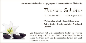 Traueranzeige von Therese Schäfer von vrm-trauer