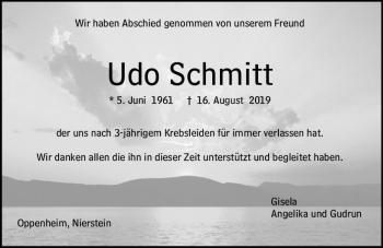 Traueranzeige von Udo Schmitt von vrm-trauer