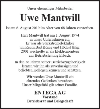 Traueranzeige von Uwe Mantwill von vrm-trauer