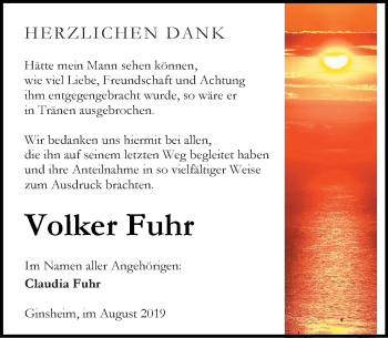Traueranzeige von Volker Fuhr von vrm-trauer