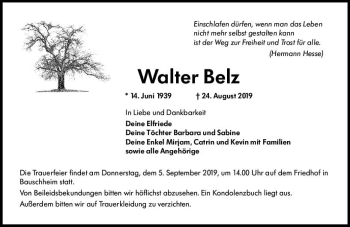Traueranzeige von Walter Belz von vrm-trauer