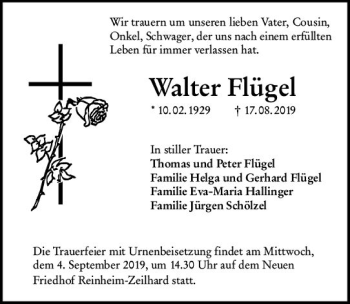 Traueranzeige von Walter Flügel von vrm-trauer