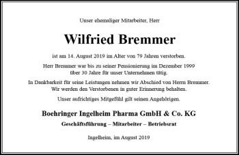 Traueranzeige von Wilfried Bremmer von vrm-trauer
