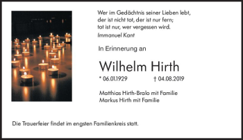 Traueranzeige von Wilheim Hirth von vrm-trauer