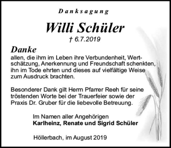 Traueranzeige von Willi Schüler von vrm-trauer