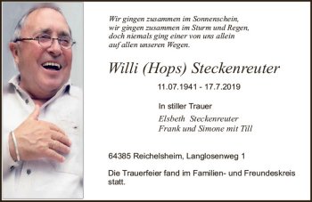 Traueranzeige von Willi Steckenreuter von vrm-trauer