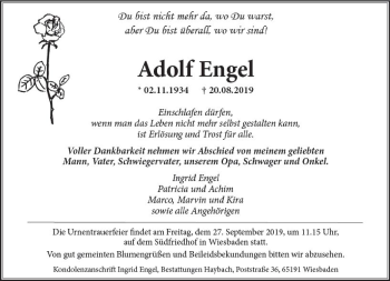 Traueranzeige von Adolf Engel von vrm-trauer