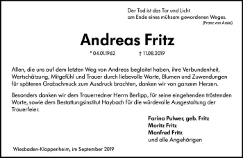 Traueranzeige von Andreas Fritz von vrm-trauer