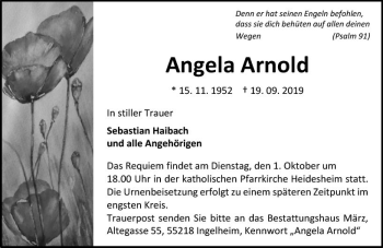 Traueranzeige von Angela Arnold von vrm-trauer