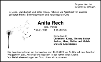 Traueranzeige von Anita Rech von vrm-trauer