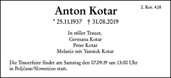 Traueranzeige von Anton Kotar von vrm-trauer