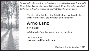 Traueranzeige von Arno Lanz von vrm-trauer
