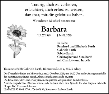 Traueranzeige von Barbara  von vrm-trauer