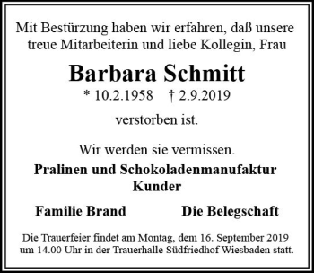 Traueranzeige von Barbara Schmitt von vrm-trauer