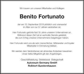 Traueranzeige von Benito Fortunato von vrm-trauer