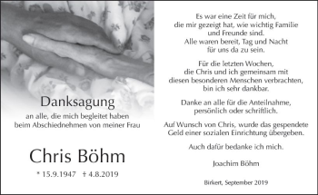 Traueranzeige von Chris Böhm von vrm-trauer