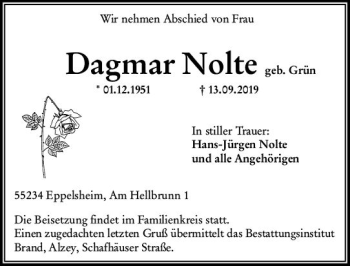 Traueranzeige von Dagmar Nolte von vrm-trauer