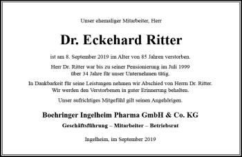 Traueranzeige von Eckehard Ritter von vrm-trauer