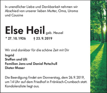 Traueranzeige von Else Heil von vrm-trauer