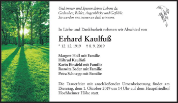 Traueranzeige von Erhard Kaulfuß von vrm-trauer