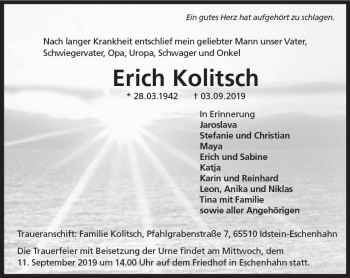 Traueranzeige von Erich Kolitsch von vrm-trauer