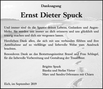 Traueranzeige von Ernst Dieter Spuck von vrm-trauer