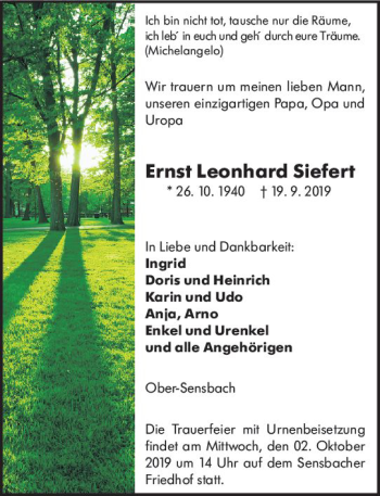 Traueranzeige von Ernst Leonhard Siefert von vrm-trauer