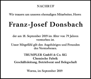Traueranzeige von Franz-Josef Donsbach von vrm-trauer
