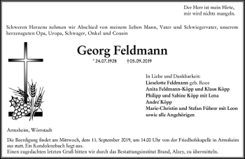 Traueranzeige von Georg Feldmann von vrm-trauer