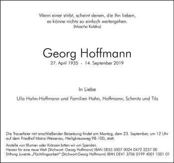 Traueranzeige von Georg Hoffmann von vrm-trauer