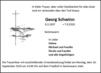 Traueranzeige von Georg Schwinn von vrm-trauer