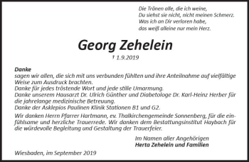Traueranzeige von Georg Zehelein von vrm-trauer