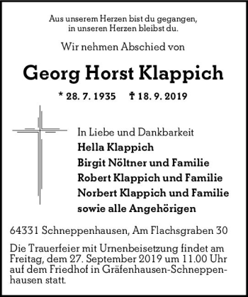Traueranzeige von Georg Horst Klappich von vrm-trauer