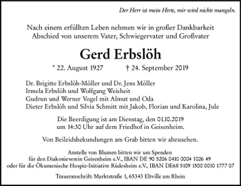 Traueranzeige von Gerd Erbslöh von vrm-trauer