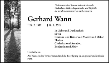 Traueranzeige von Gerhard Wann von vrm-trauer