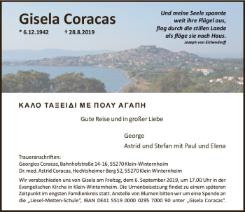 Traueranzeige von Gisela Coracas von vrm-trauer