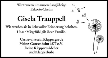 Traueranzeige von Gisela Trauppell von vrm-trauer
