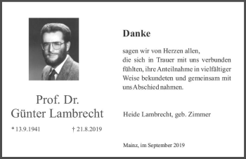 Traueranzeige von Günter Lambrecht von vrm-trauer