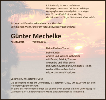 Traueranzeige von Günter Mechelke von vrm-trauer
